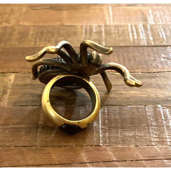 RARE 90s Linda Levinson Matte Gold, Crystal & GARNET Ring, Fall Jewelry, Vintage - Picture 7 of 12